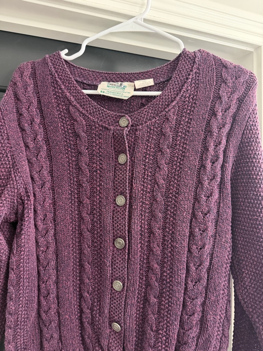 Northern Reflections Plum Cable Knit Button-Front Cardigan